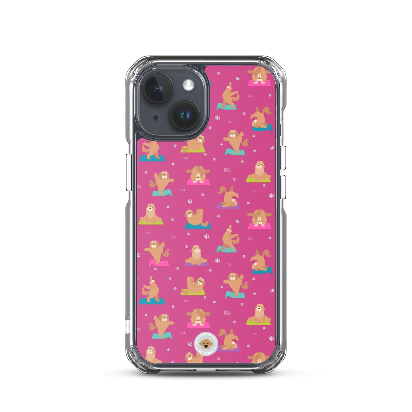 "Yoga Poos" Clear Case for iPhone® - multicoloured on pink