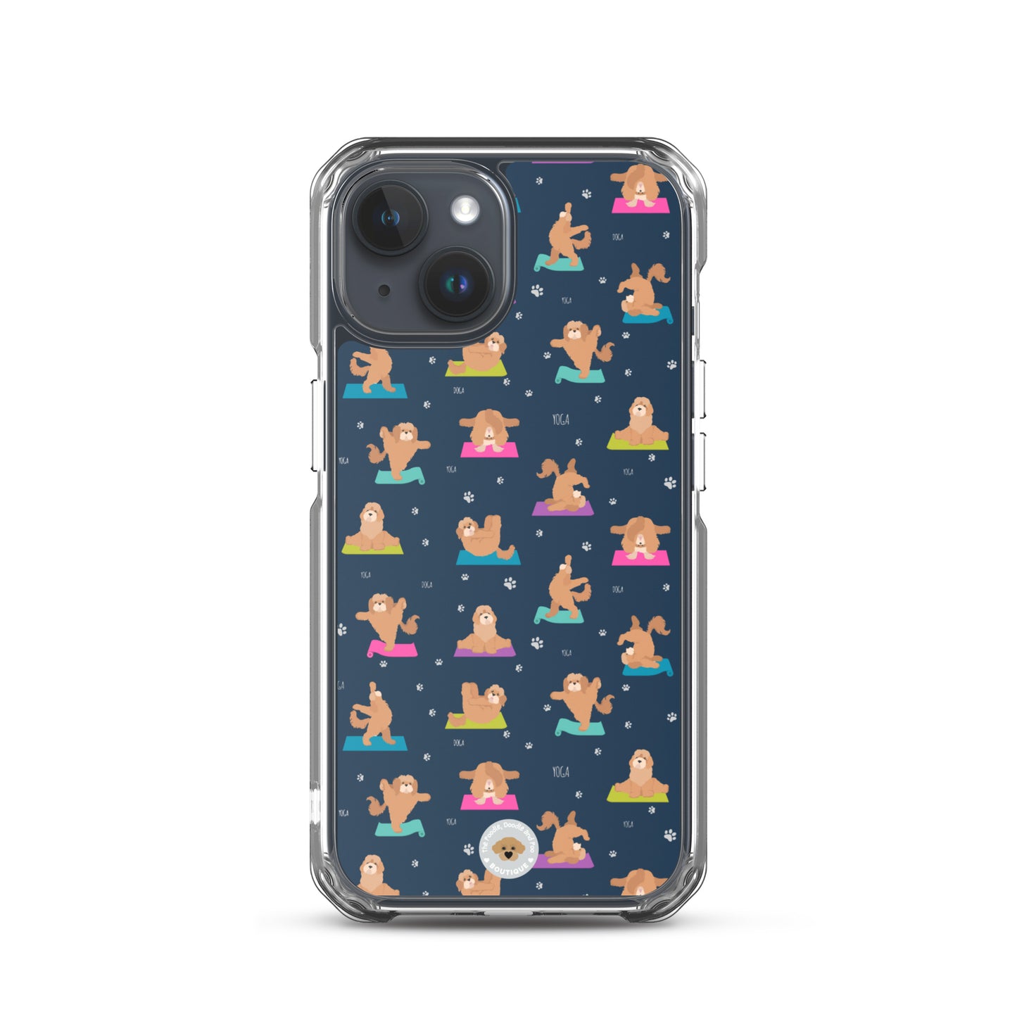 "Yoga Poos" Clear Case for iPhone® - multi-coloured on navy