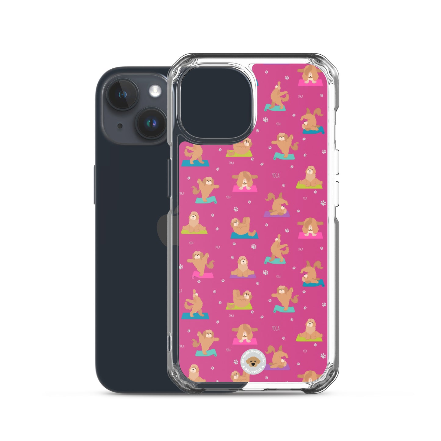 "Yoga Poos" Clear Case for iPhone® - multicoloured on pink