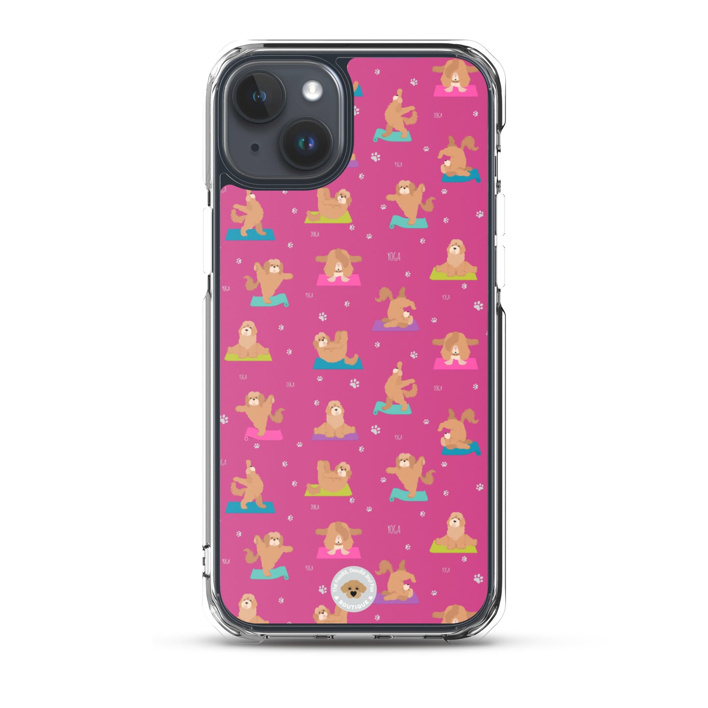 "Yoga Poos" Clear Case for iPhone® - multicoloured on pink