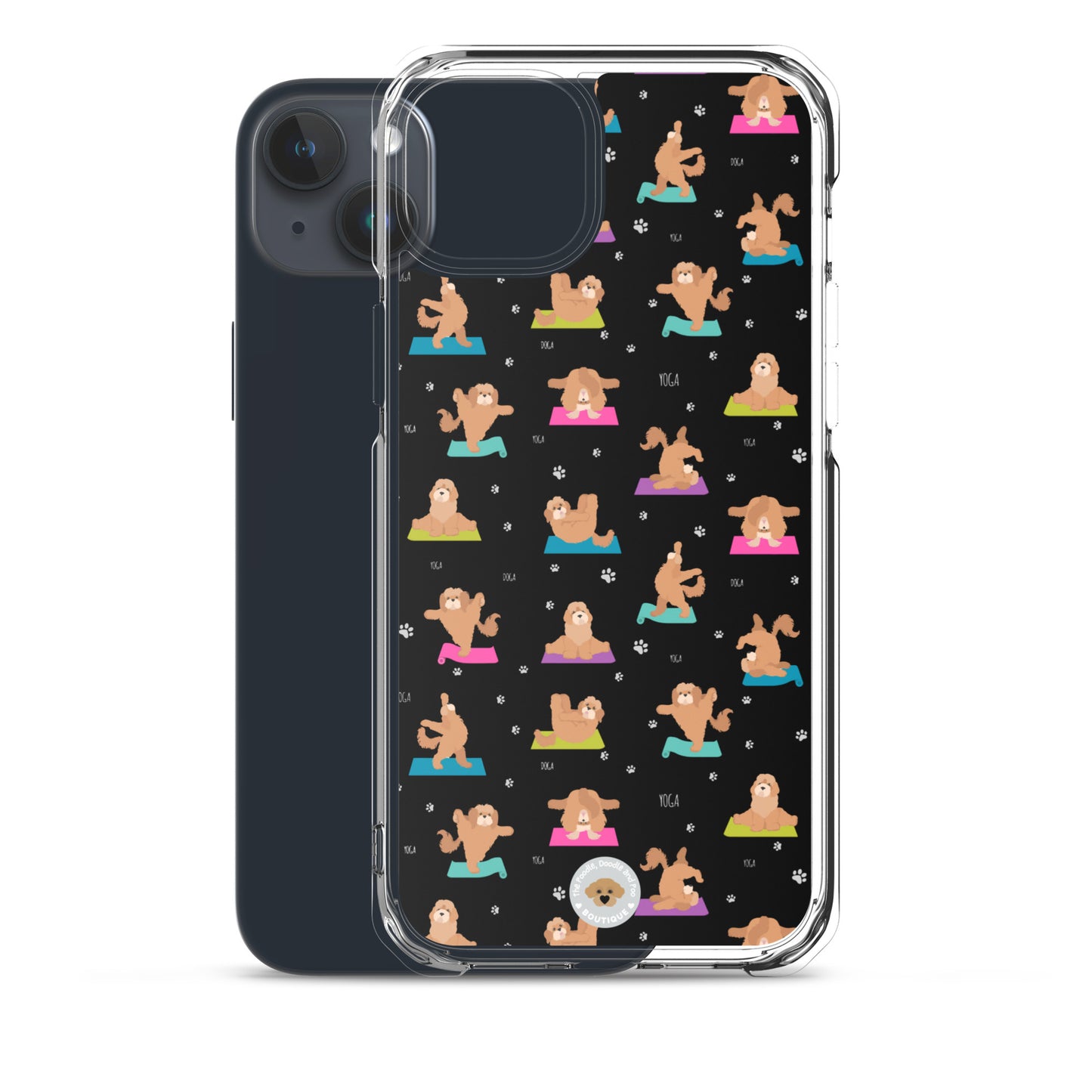 "Yoga Poos" Clear Case for iPhone® - mutli-coloured on black