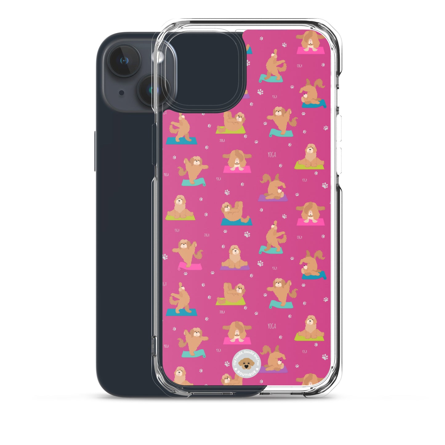 "Yoga Poos" Clear Case for iPhone® - multicoloured on pink