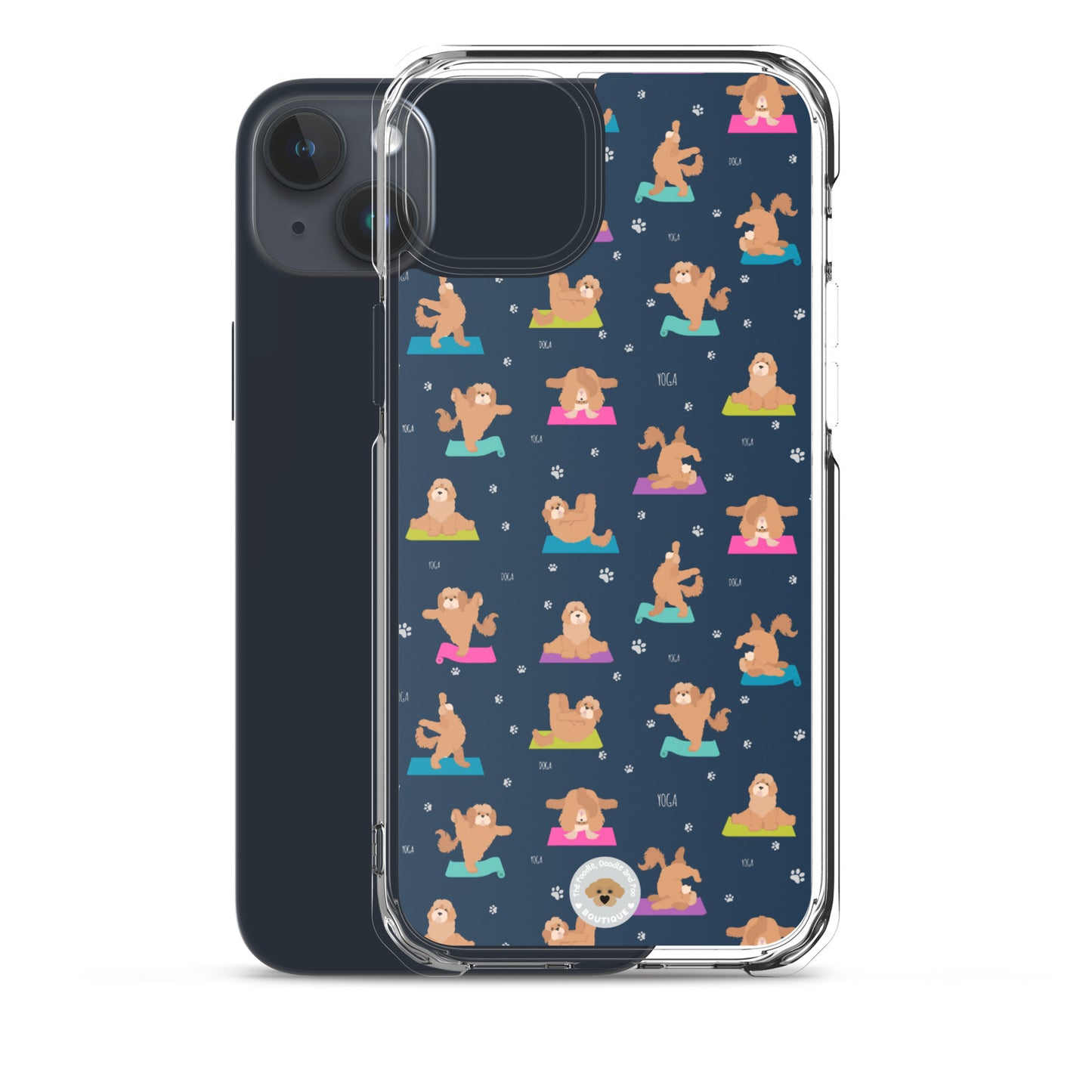 "Yoga Poos" Clear Case for iPhone® - multi-coloured on navy