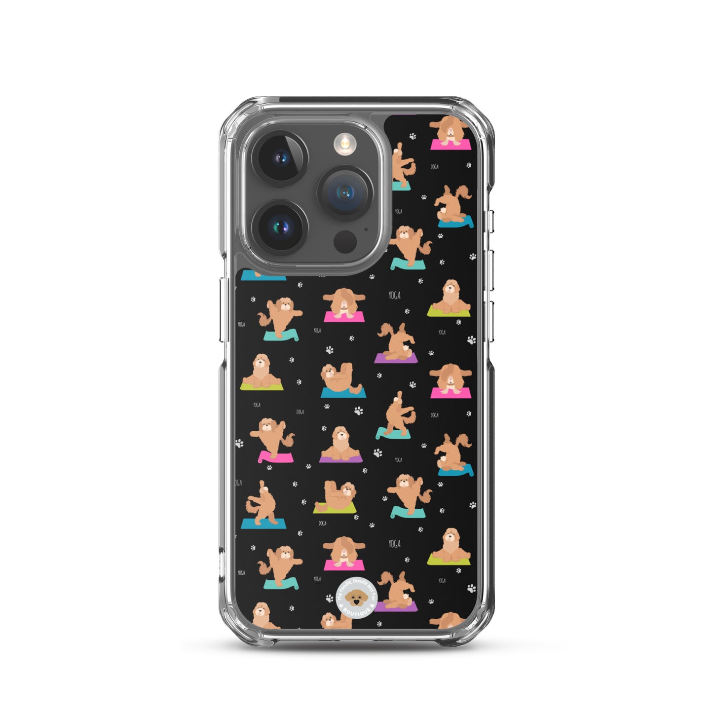 "Yoga Poos" Clear Case for iPhone® - mutli-coloured on black