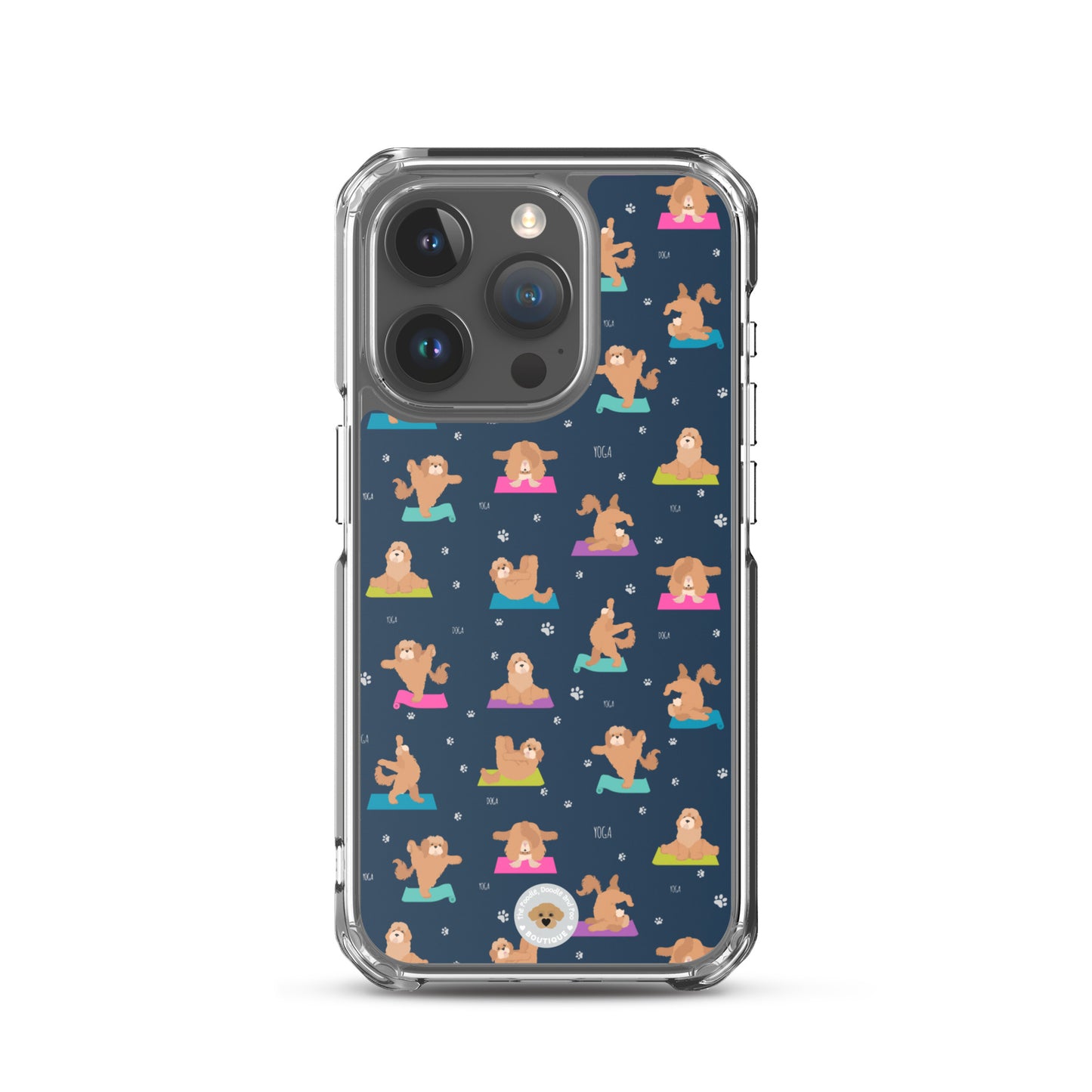 "Yoga Poos" Clear Case for iPhone® - multi-coloured on navy