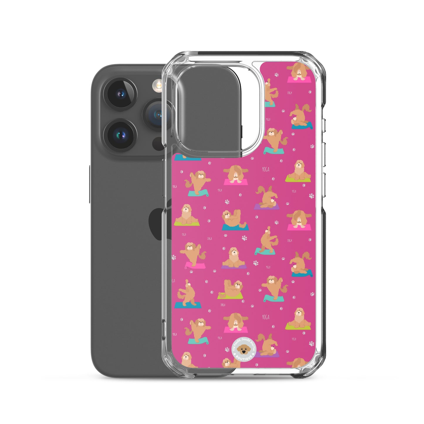 "Yoga Poos" Clear Case for iPhone® - multicoloured on pink