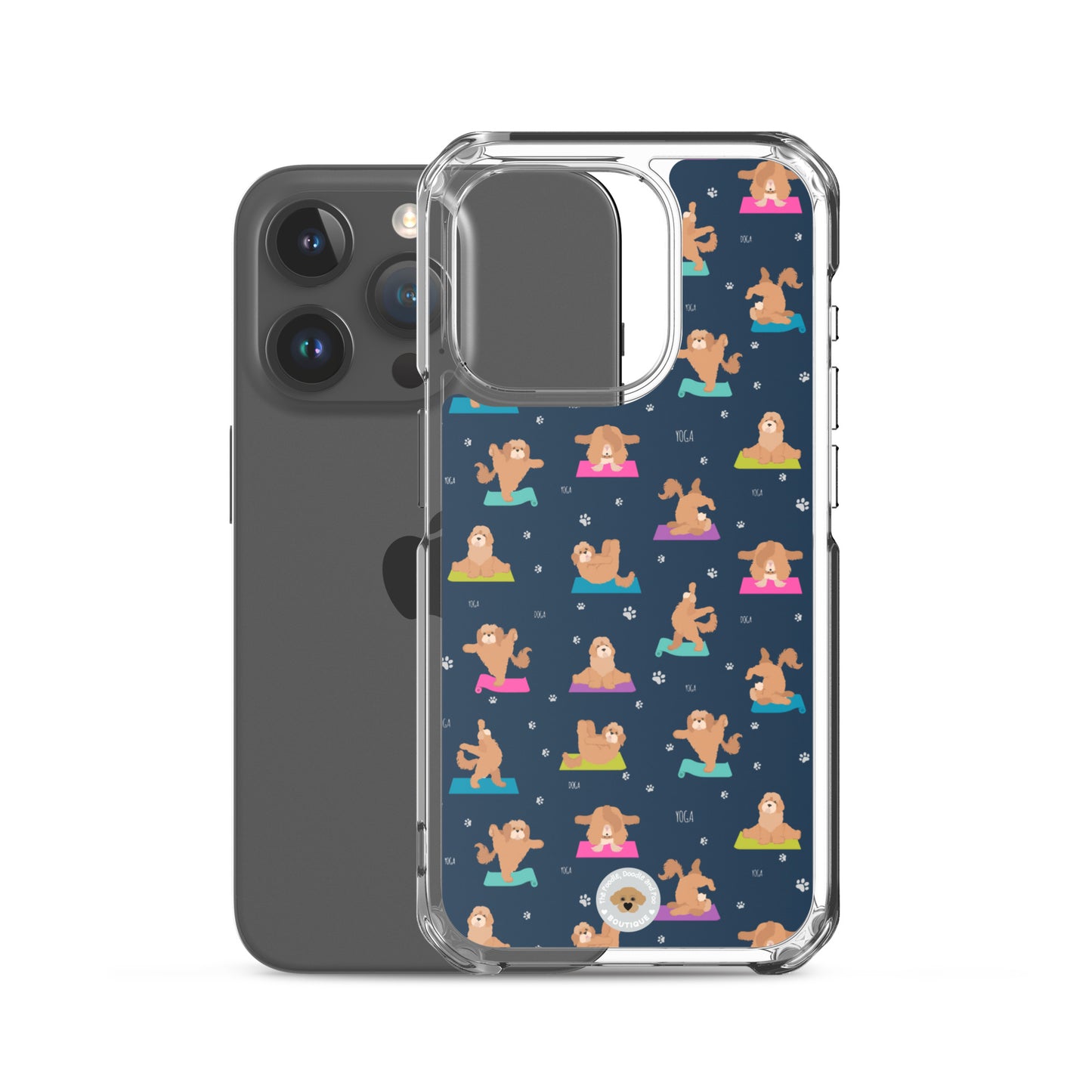 "Yoga Poos" Clear Case for iPhone® - multi-coloured on navy