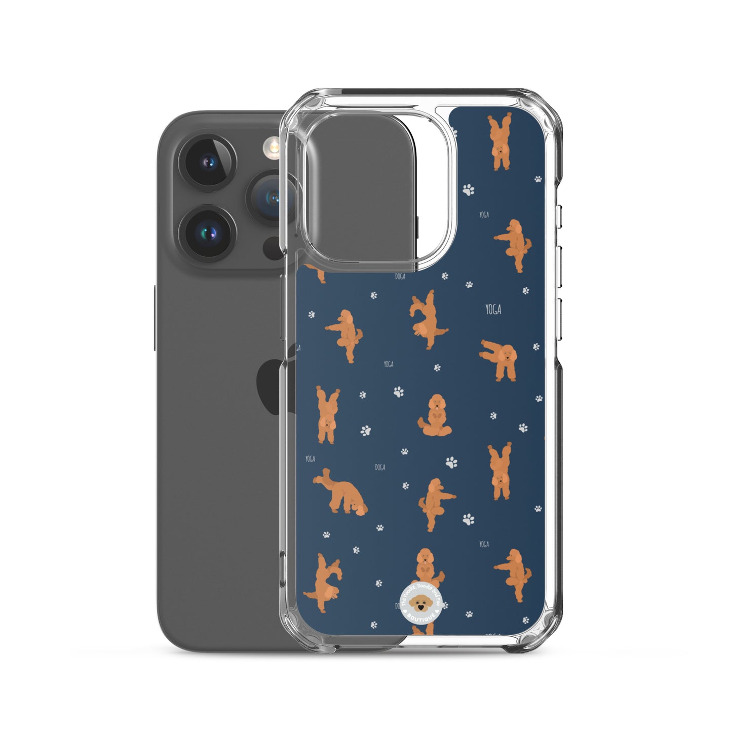 "Yoga Poodles" Clear Case for iPhone® - navy