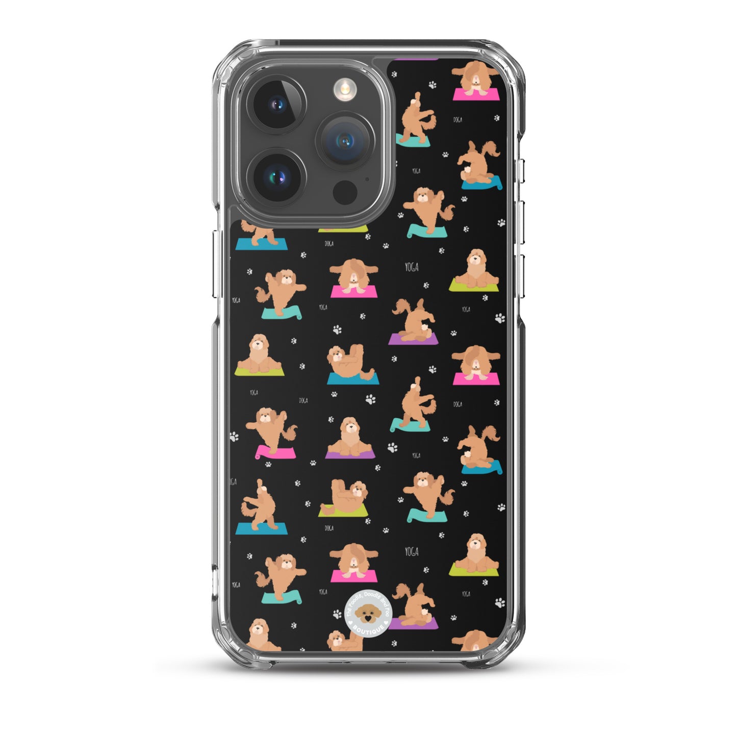 "Yoga Poos" Clear Case for iPhone® - mutli-coloured on black