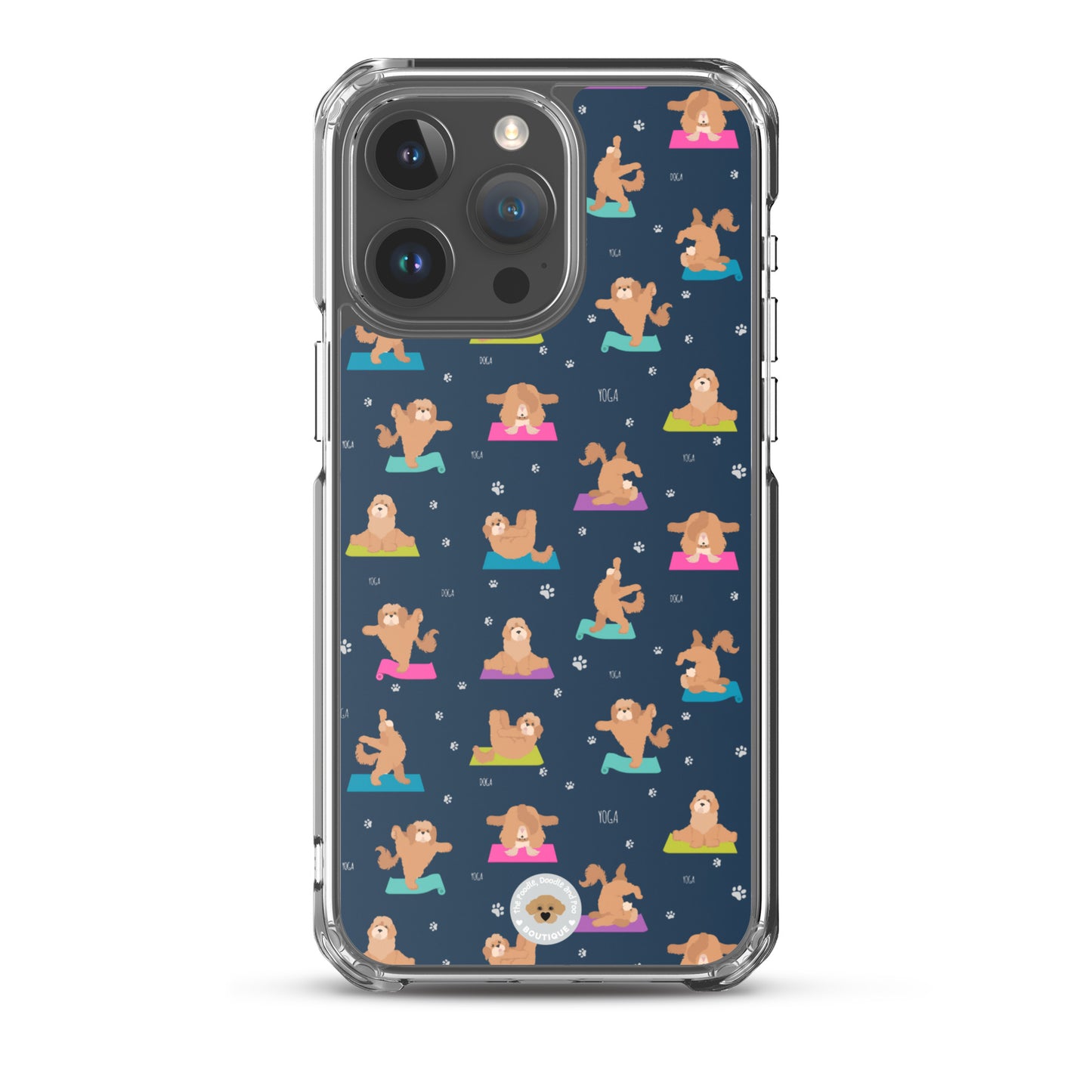 "Yoga Poos" Clear Case for iPhone® - multi-coloured on navy