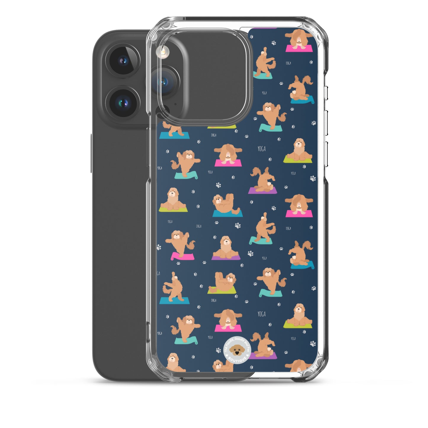 "Yoga Poos" Clear Case for iPhone® - multi-coloured on navy