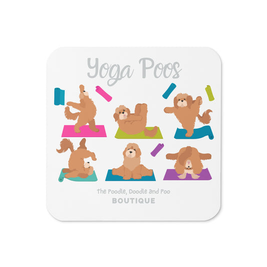 "Yoga Poos" cork-back coaster in white