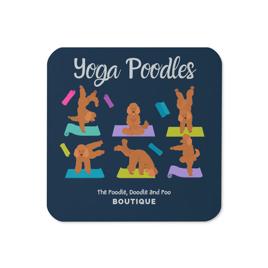 "Yoga Poodles" Cork-back coaster - navy