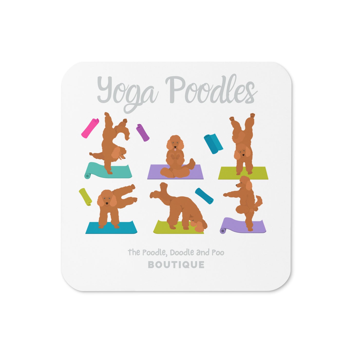 "Yoga Poodles" Cork-back coaster - white