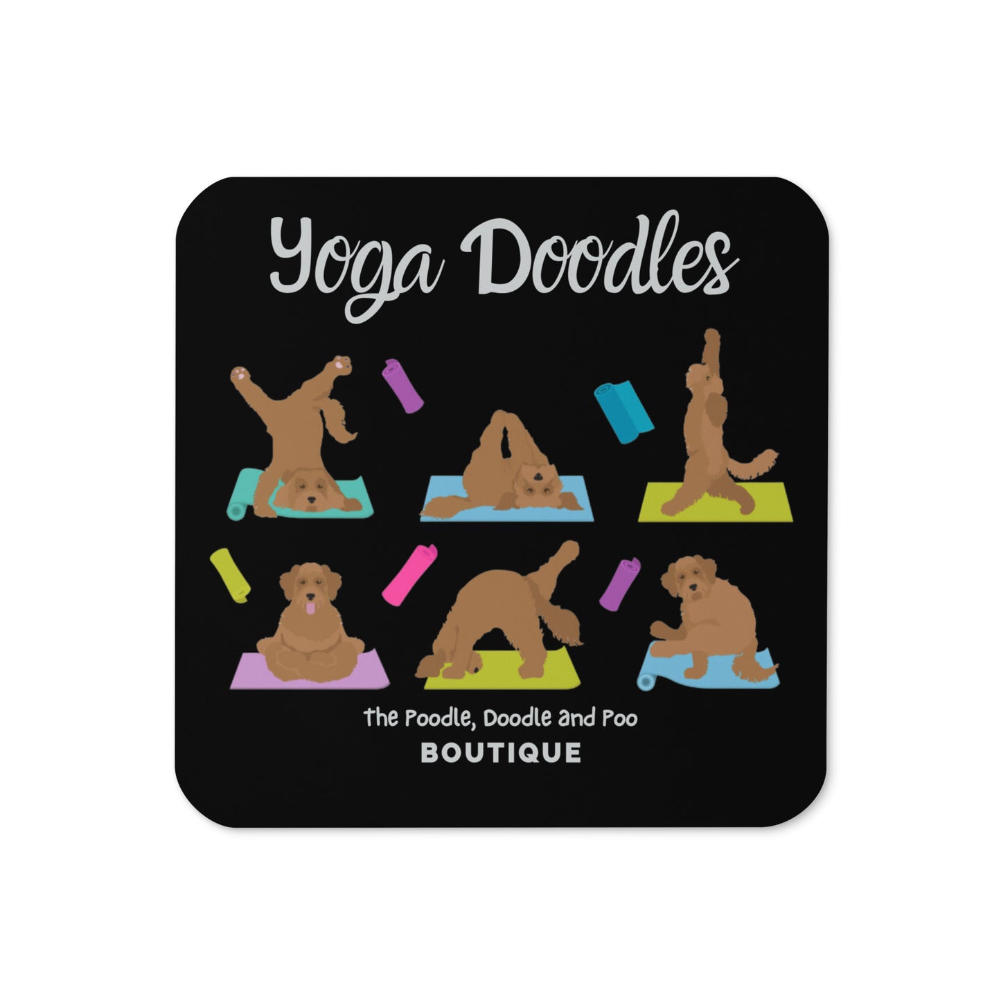 "Yoga Doodles" Cork-back coaster - black
