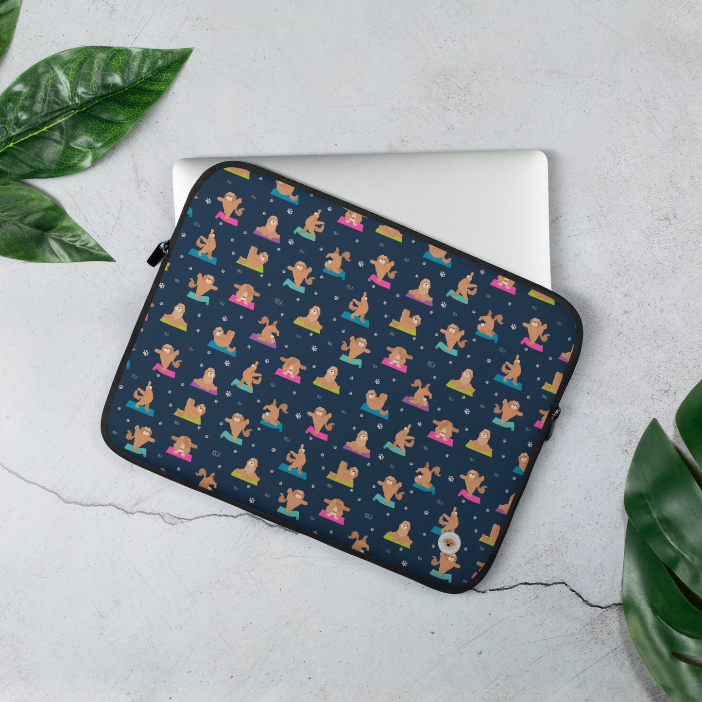 "Yoga Poos" Laptop Sleeve - multi-coloured on navy