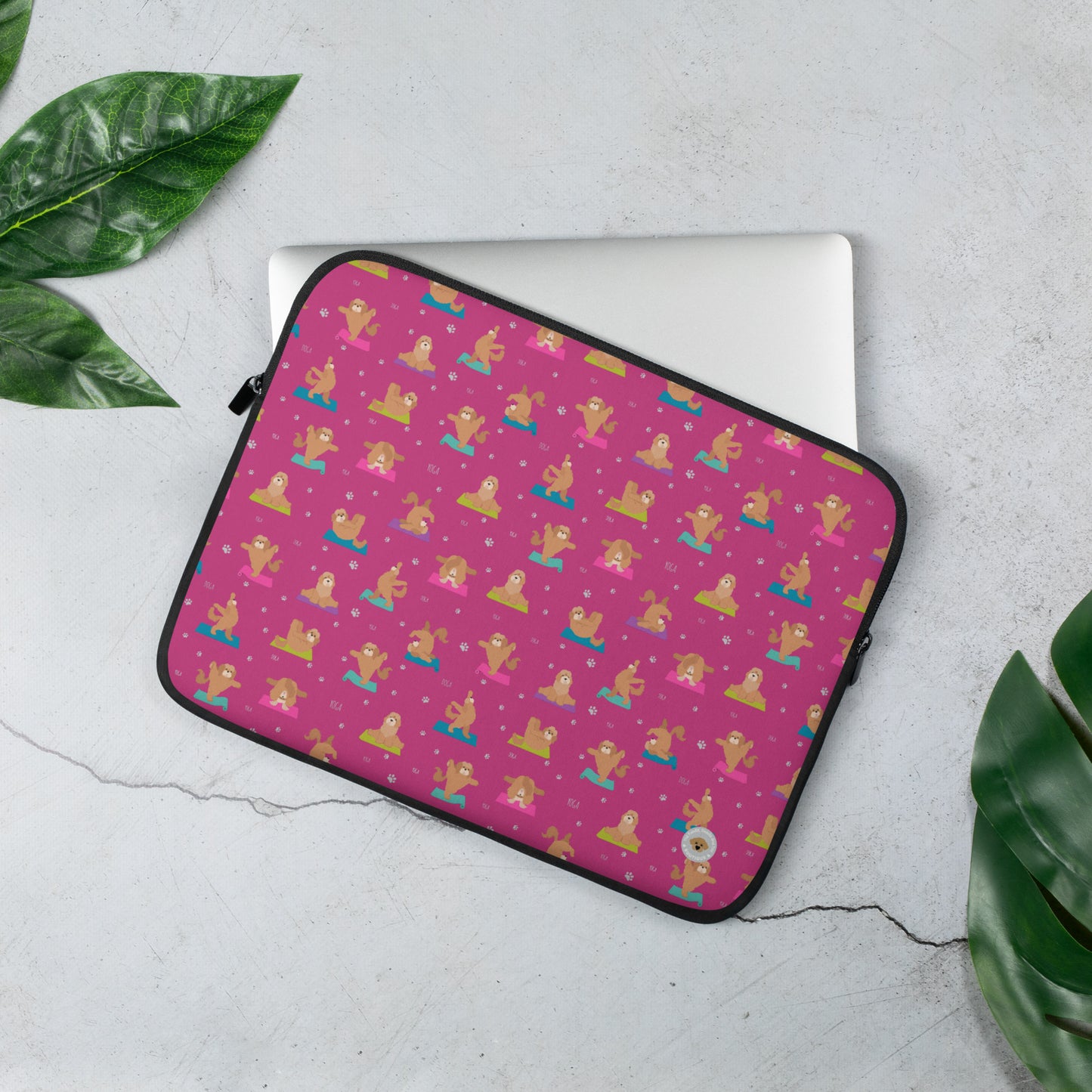 "Yoga Poos" Laptop Sleeve - multi-coloured on pink