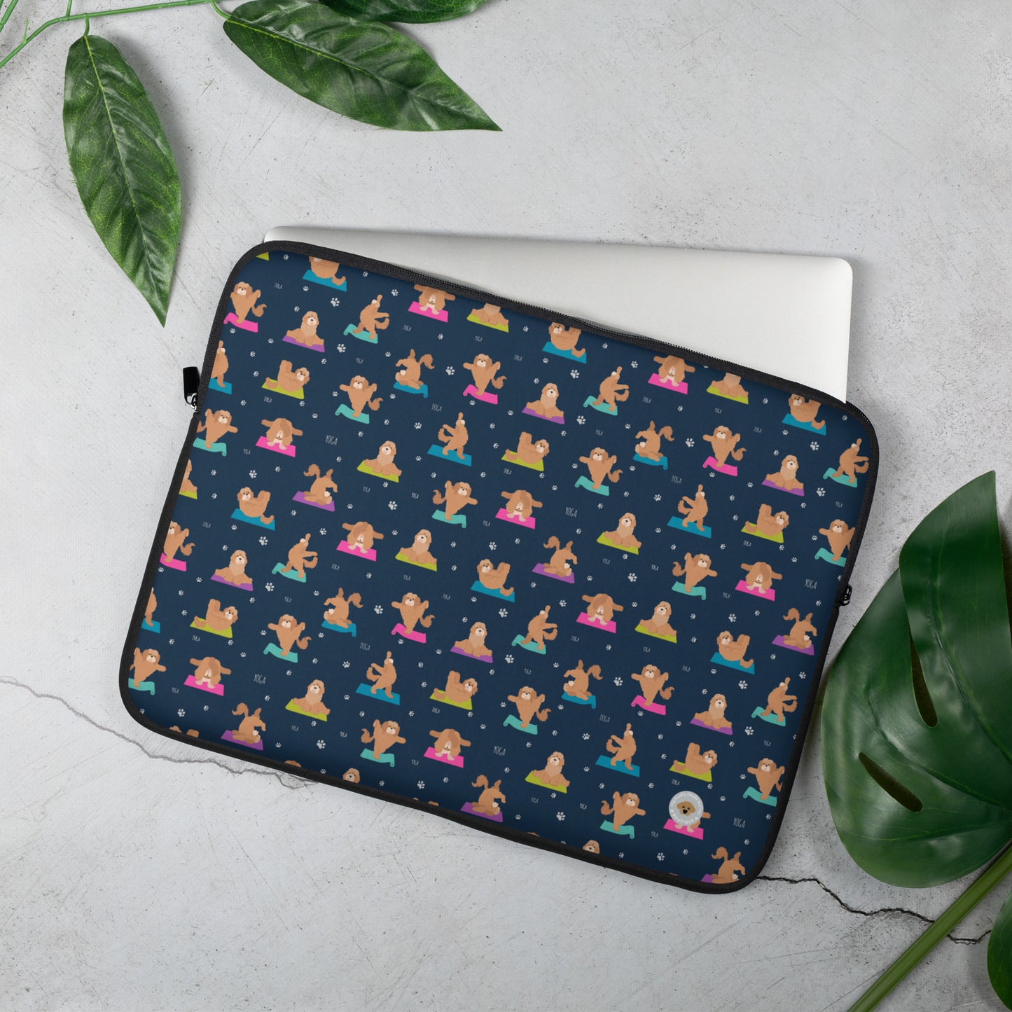 "Yoga Poos" Laptop Sleeve - multi-coloured on navy