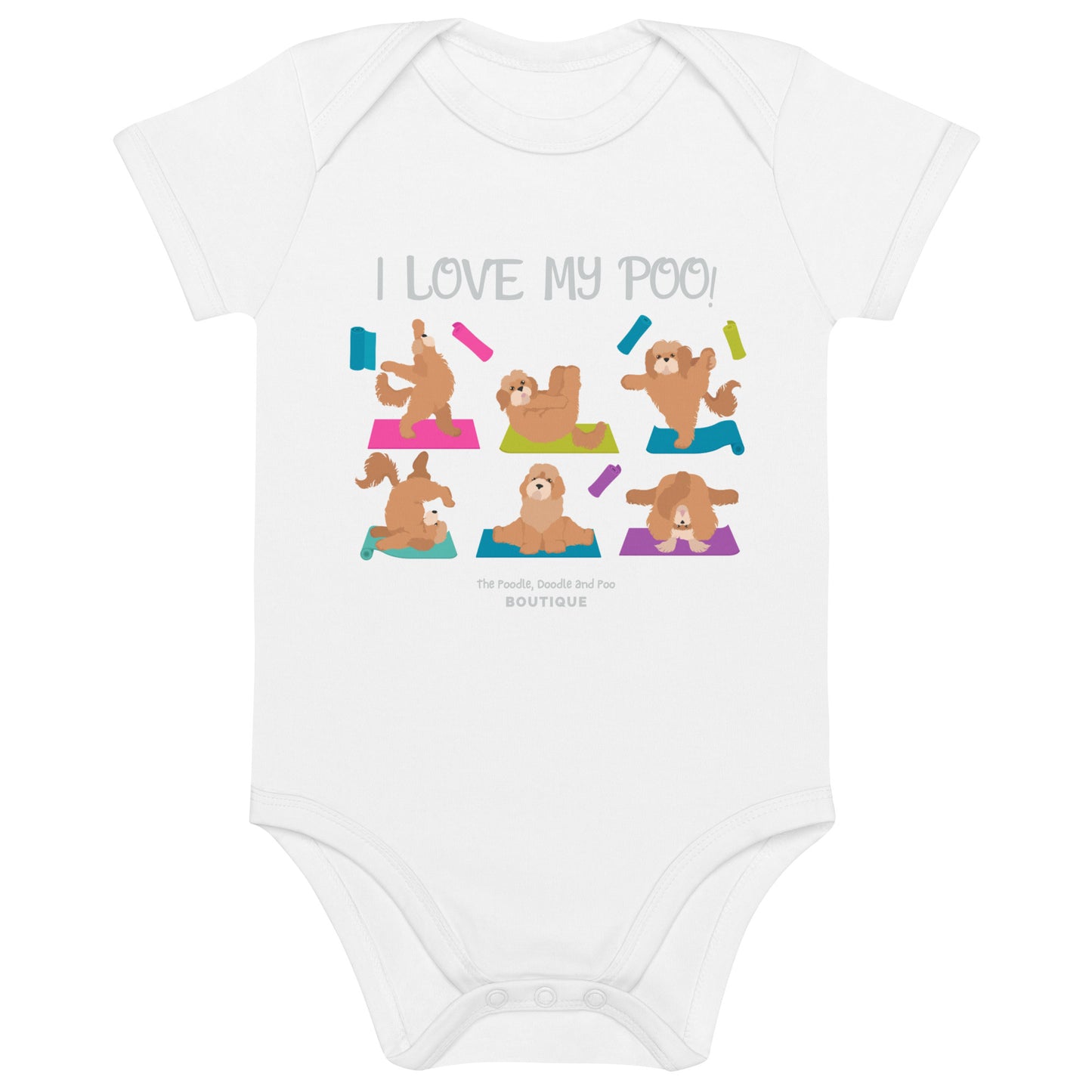 "Yoga Poos" Organic cotton baby bodysuit - white