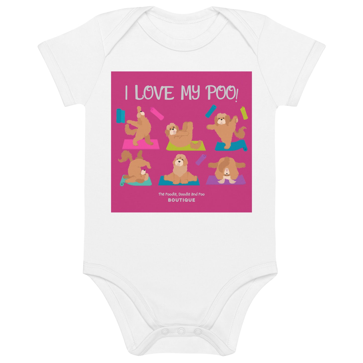 "Yoga Poos" Organic cotton baby bodysuit - pink