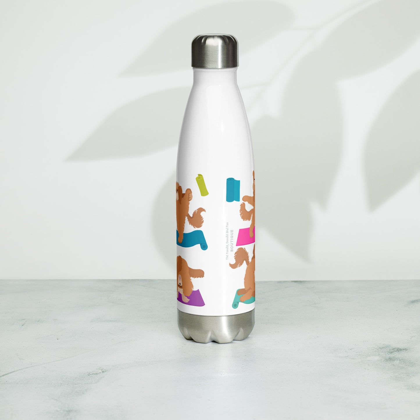 "Yoga Poos" Stainless steel water bottle - white