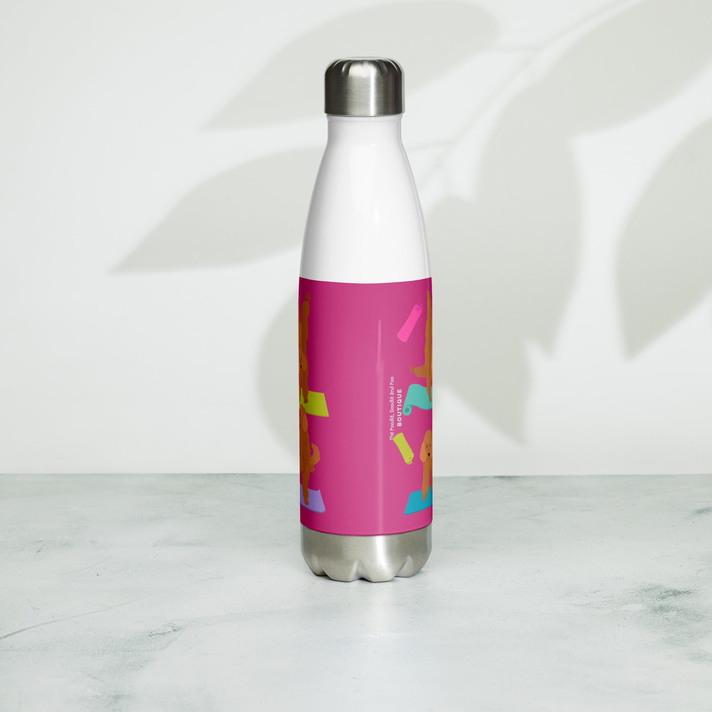 "Yoga Poodles" Stainless steel water bottle - in pink