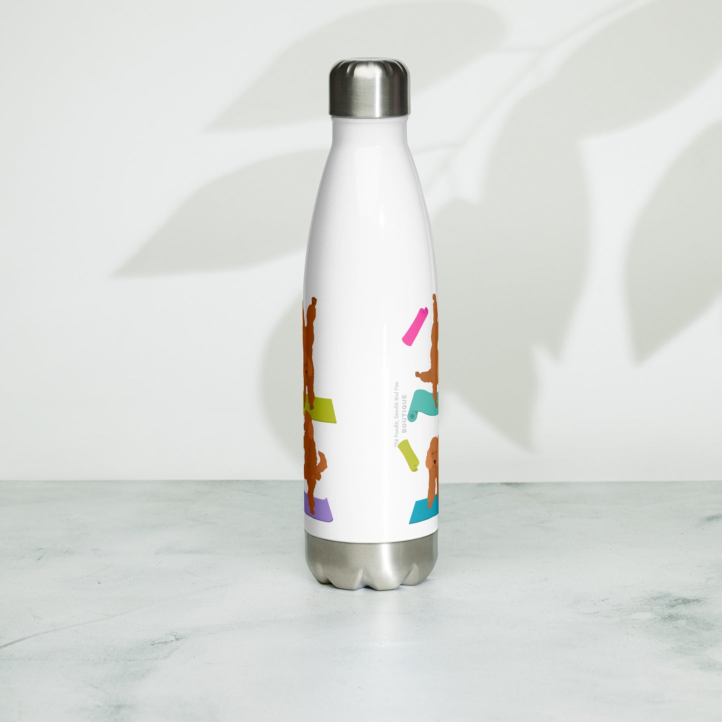 "Yoga Poodles" Stainless steel water bottle - white