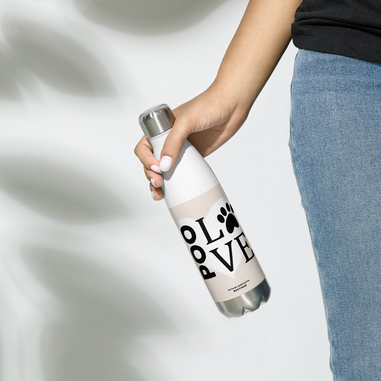 "Poo Love " Stainless steel water bottle - light beige