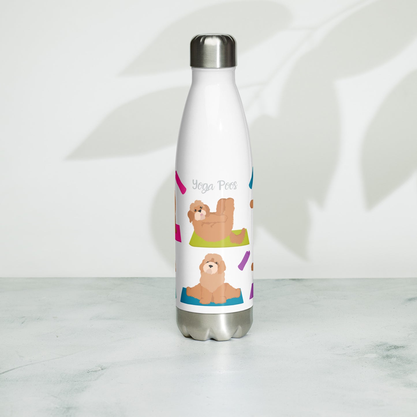 "Yoga Poos" Stainless steel water bottle - white