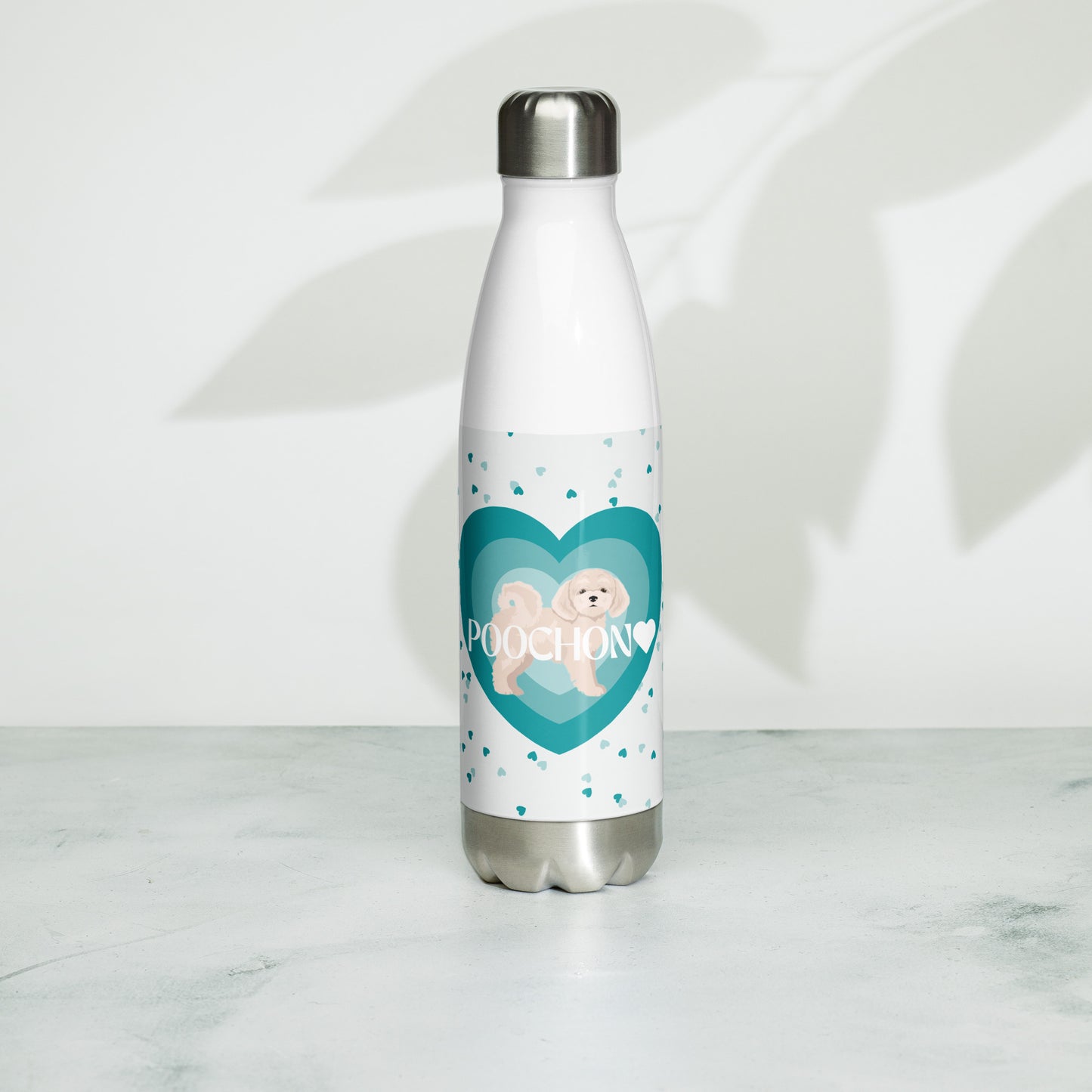 "Love" Stainless steel water bottle - light / white Poochon