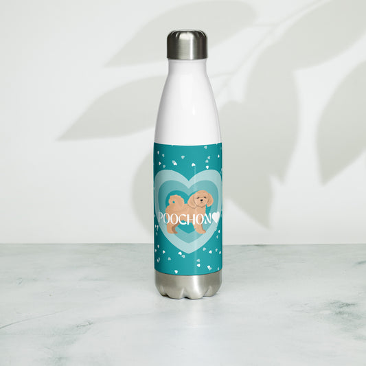 "Love" Stainless steel water bottle in teal - apricot Poochon