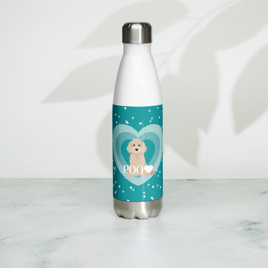 "Love" Stainless steel water bottle in teal - light golden Doodle