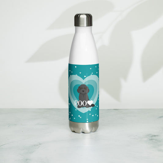 "Love" Stainless steel water bottle in teal - black Cockapoo