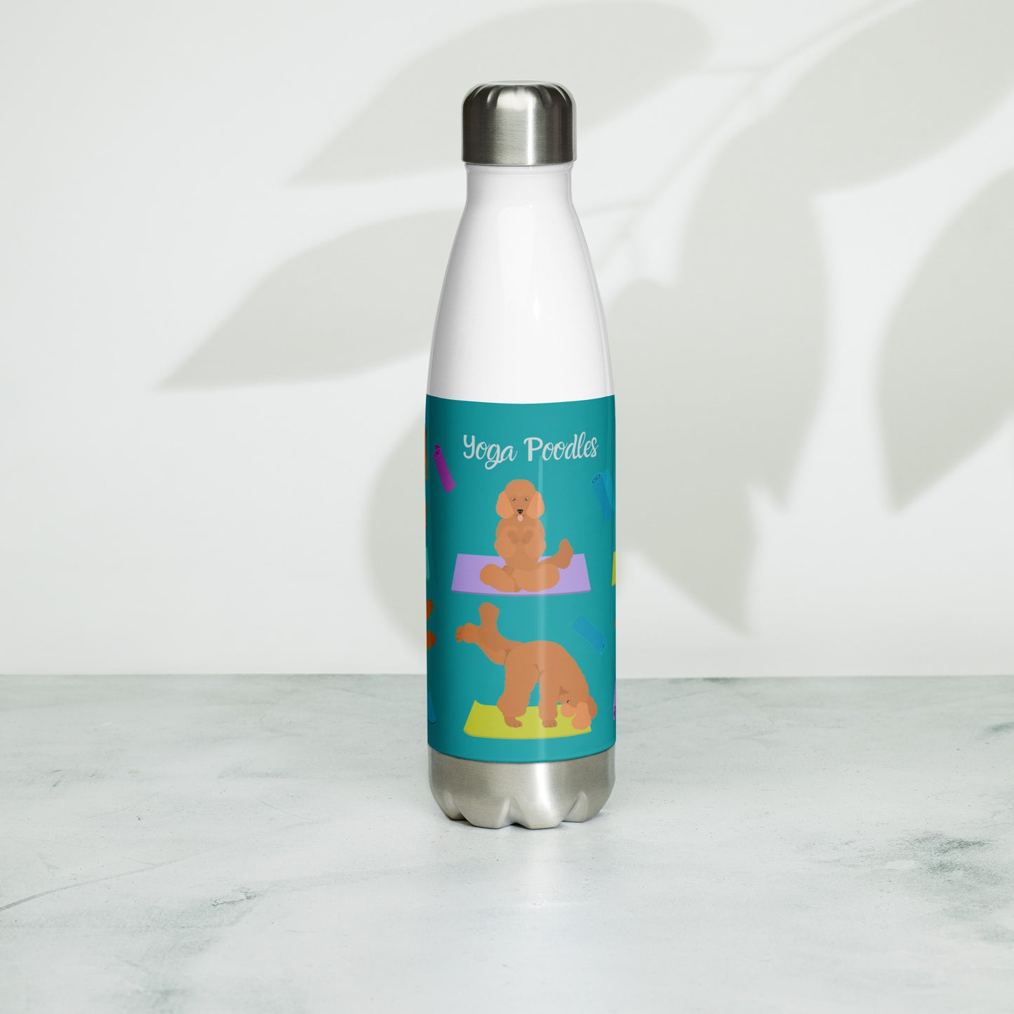 "Yoga Poodles" Stainless steel water bottle - teal