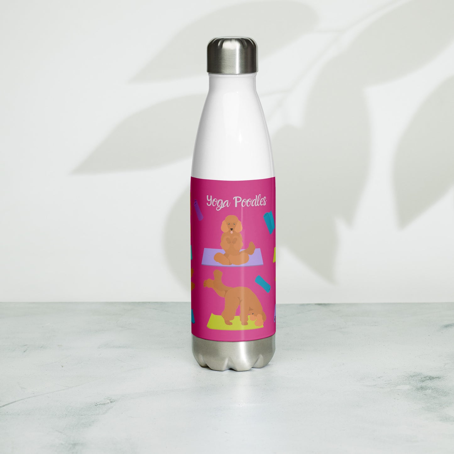 "Yoga Poodles" Stainless steel water bottle - in pink