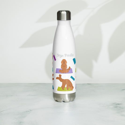 "Yoga Poodles" Stainless steel water bottle - white