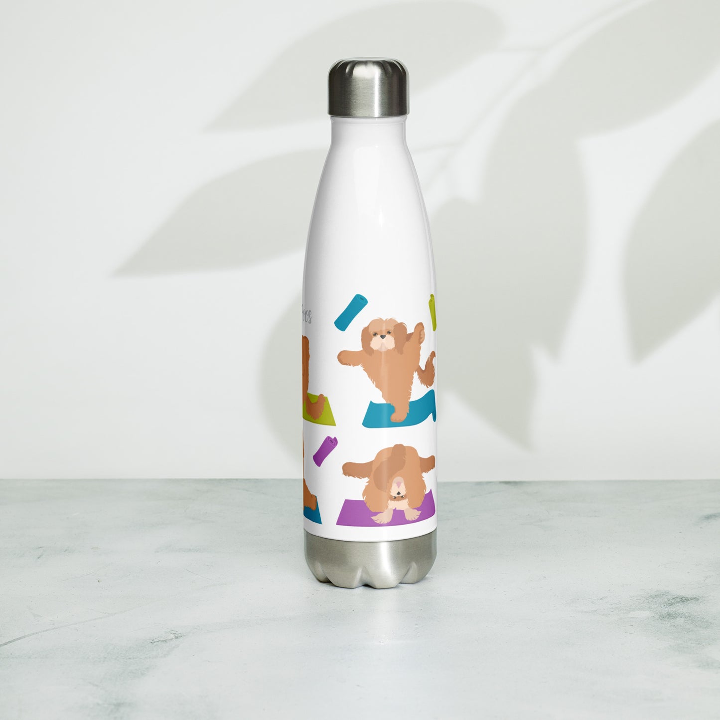 "Yoga Poos" Stainless steel water bottle - white