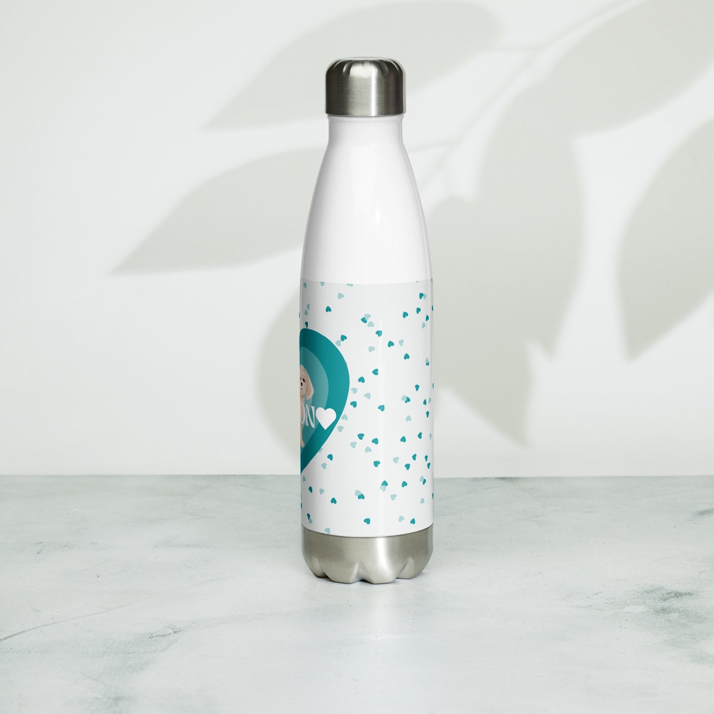 "Love" Stainless steel water bottle - light / white Poochon