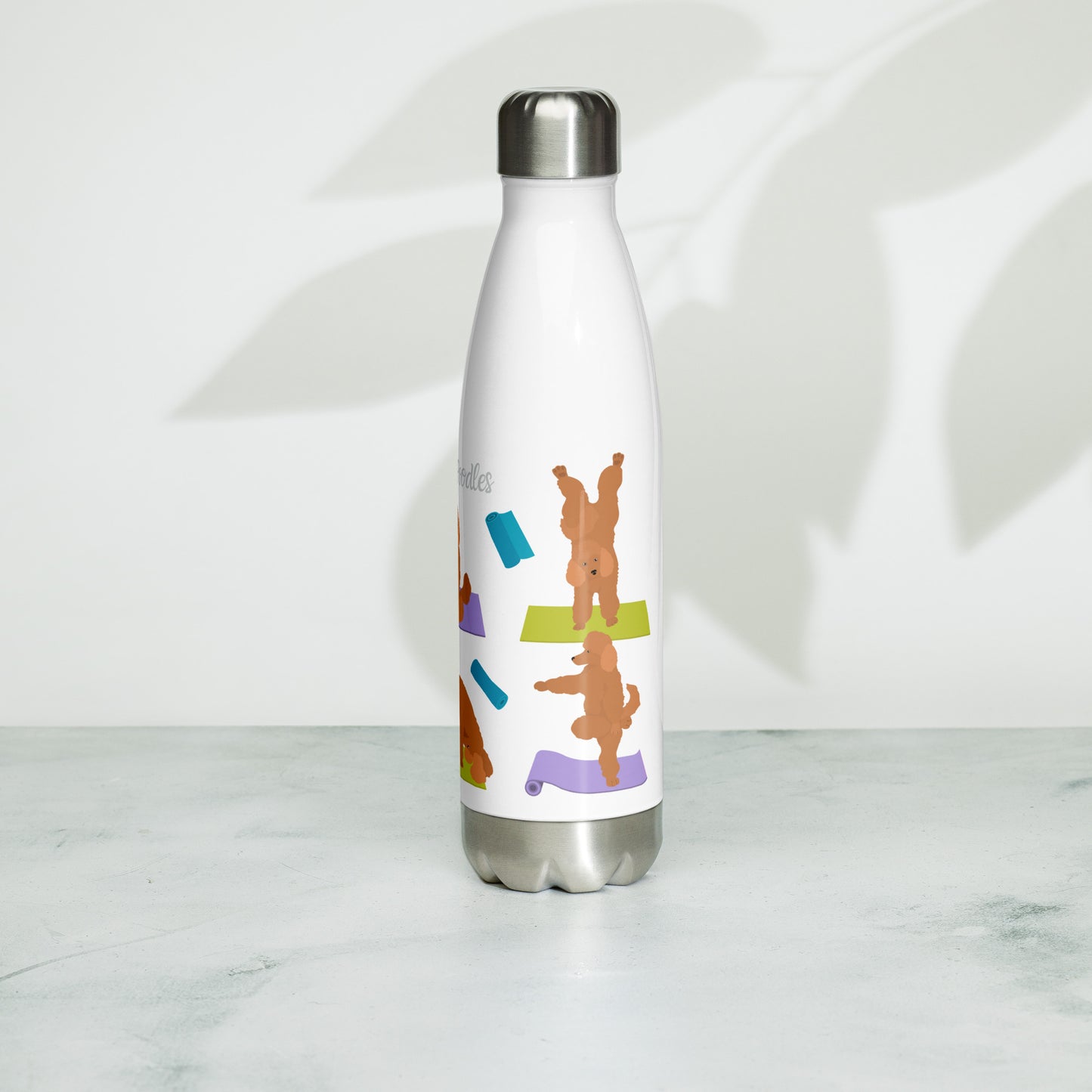 "Yoga Poodles" Stainless steel water bottle - white