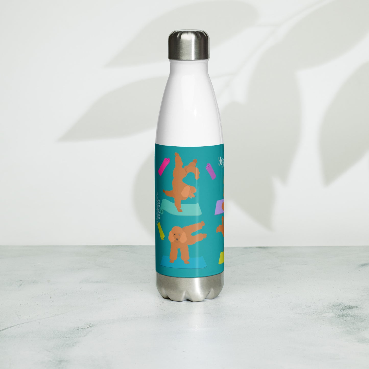 "Yoga Poodles" Stainless steel water bottle - teal