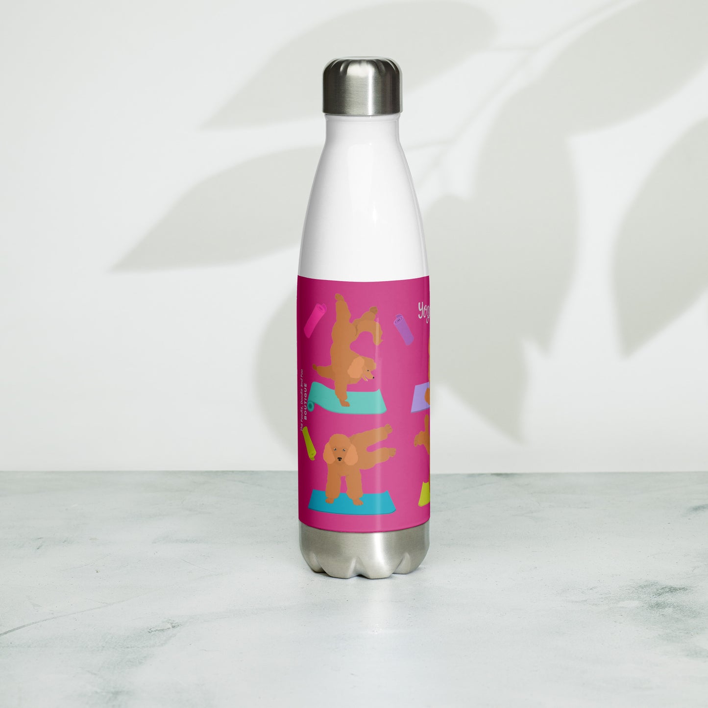 "Yoga Poodles" Stainless steel water bottle - in pink