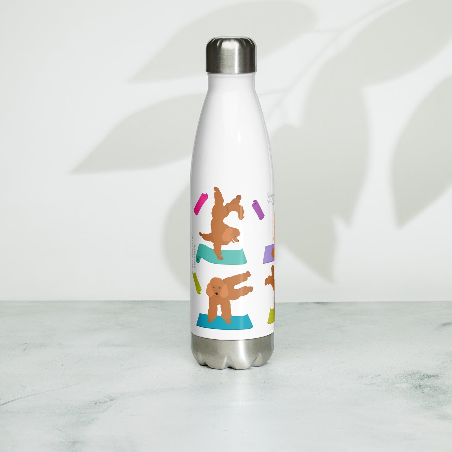 "Yoga Poodles" Stainless steel water bottle - white