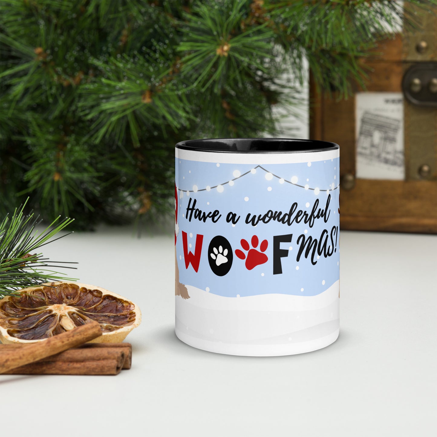 "Wonderful Woofmas" mug - light golden Cockapoo