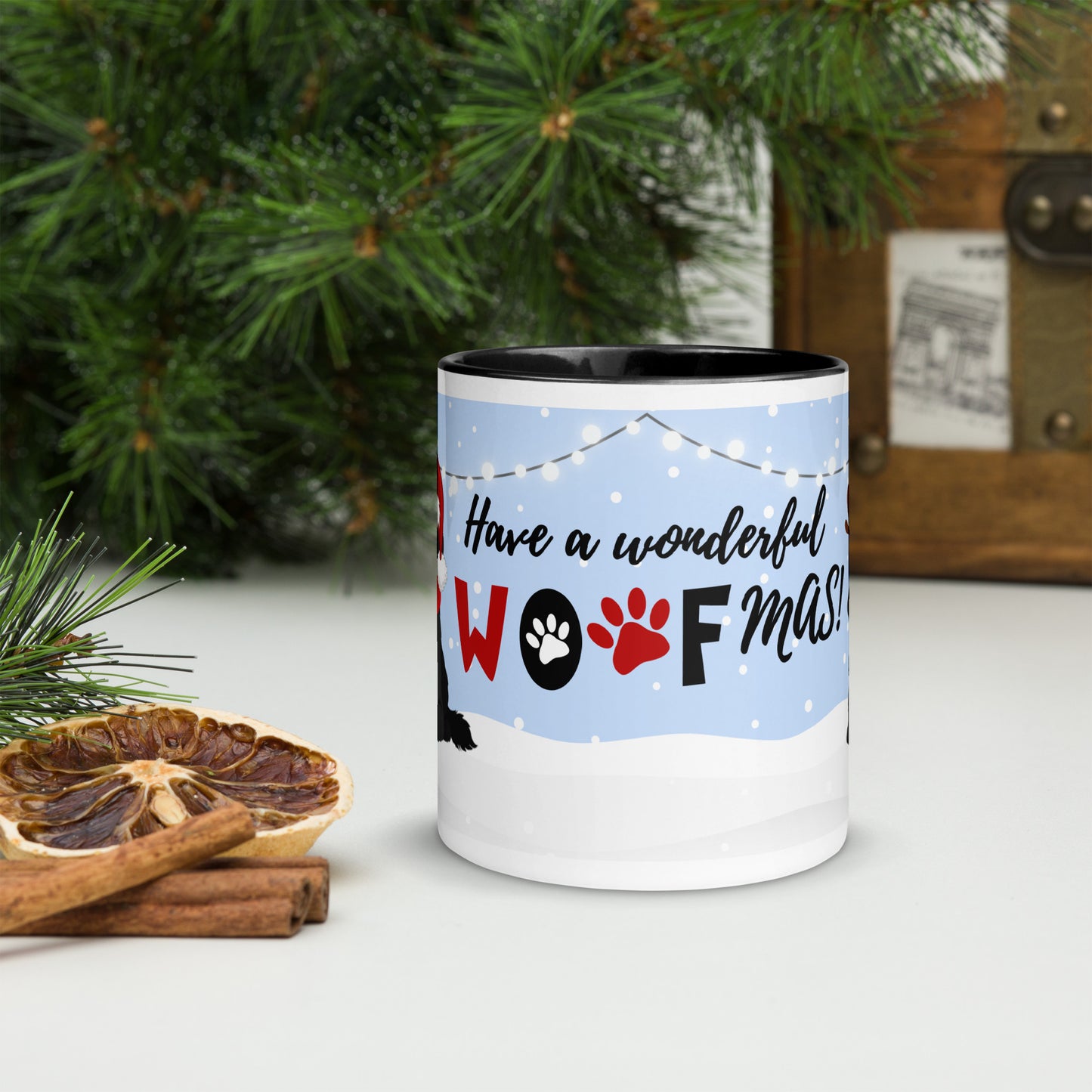 "Wonderful Woofmas" mug - black Cockapoo