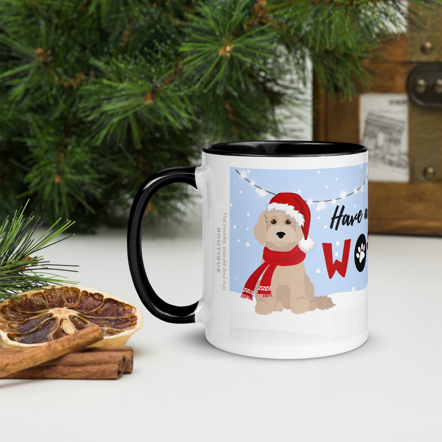 "Wonderful Woofmas" mug - light golden Cockapoo