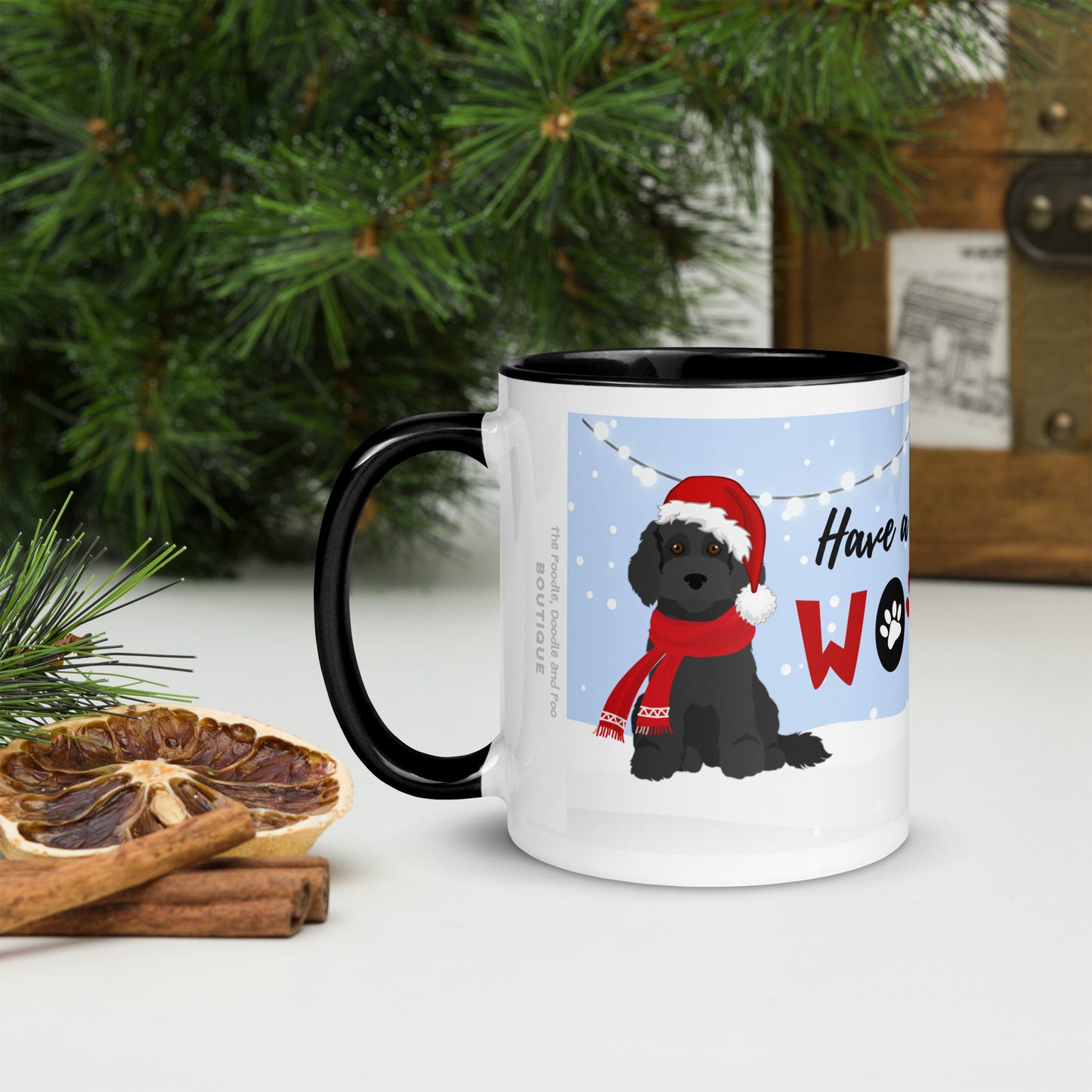 "Wonderful Woofmas" mug - black Cockapoo