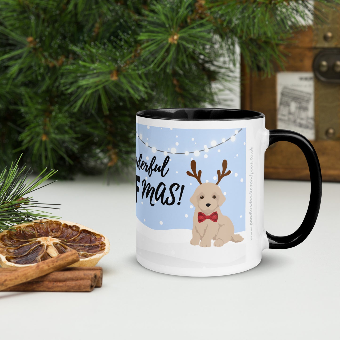 "Wonderful Woofmas" mug - light golden Cockapoo