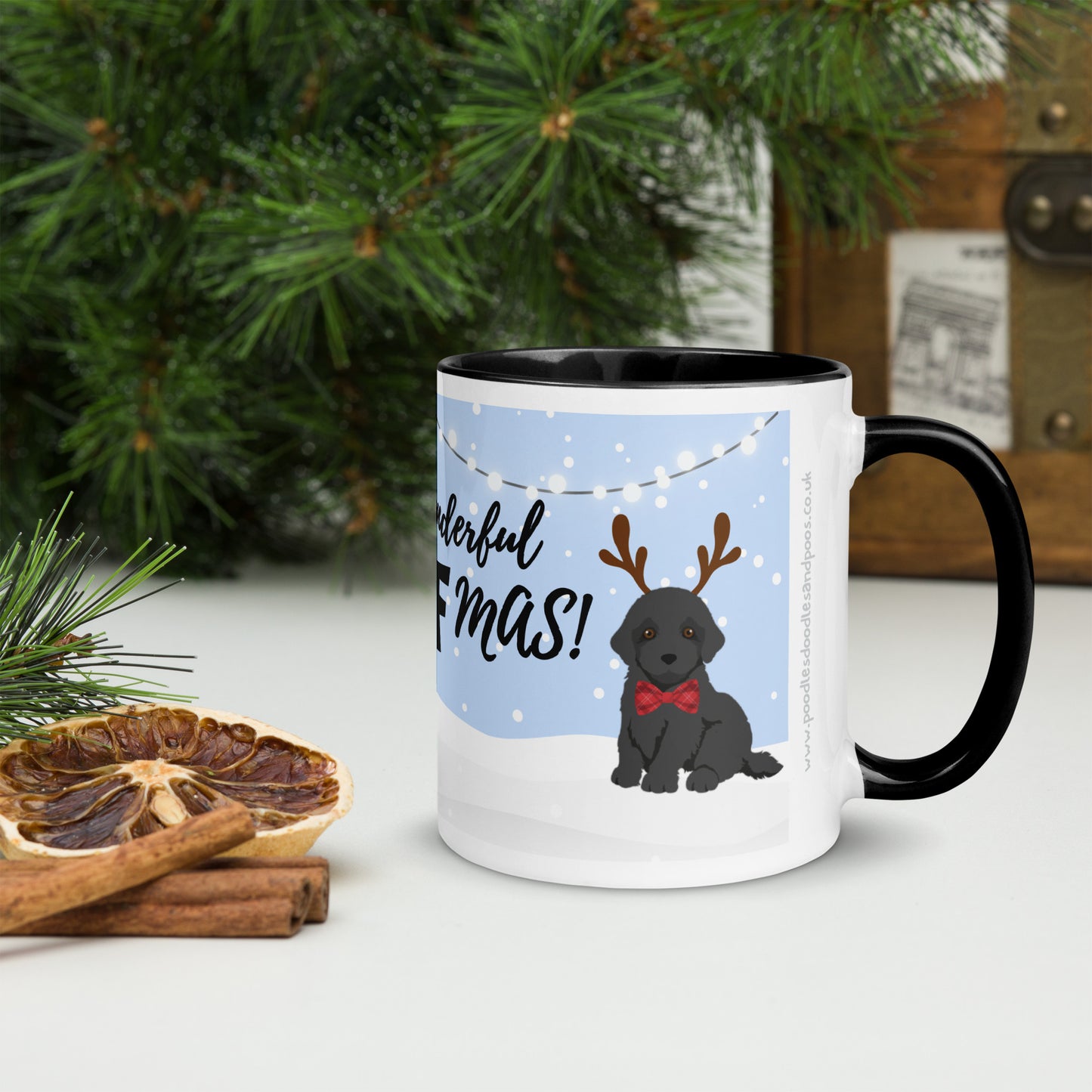 "Wonderful Woofmas" mug - black Cockapoo