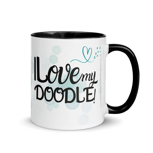 "I Love my..." mug with black inside - golden / red Doodle