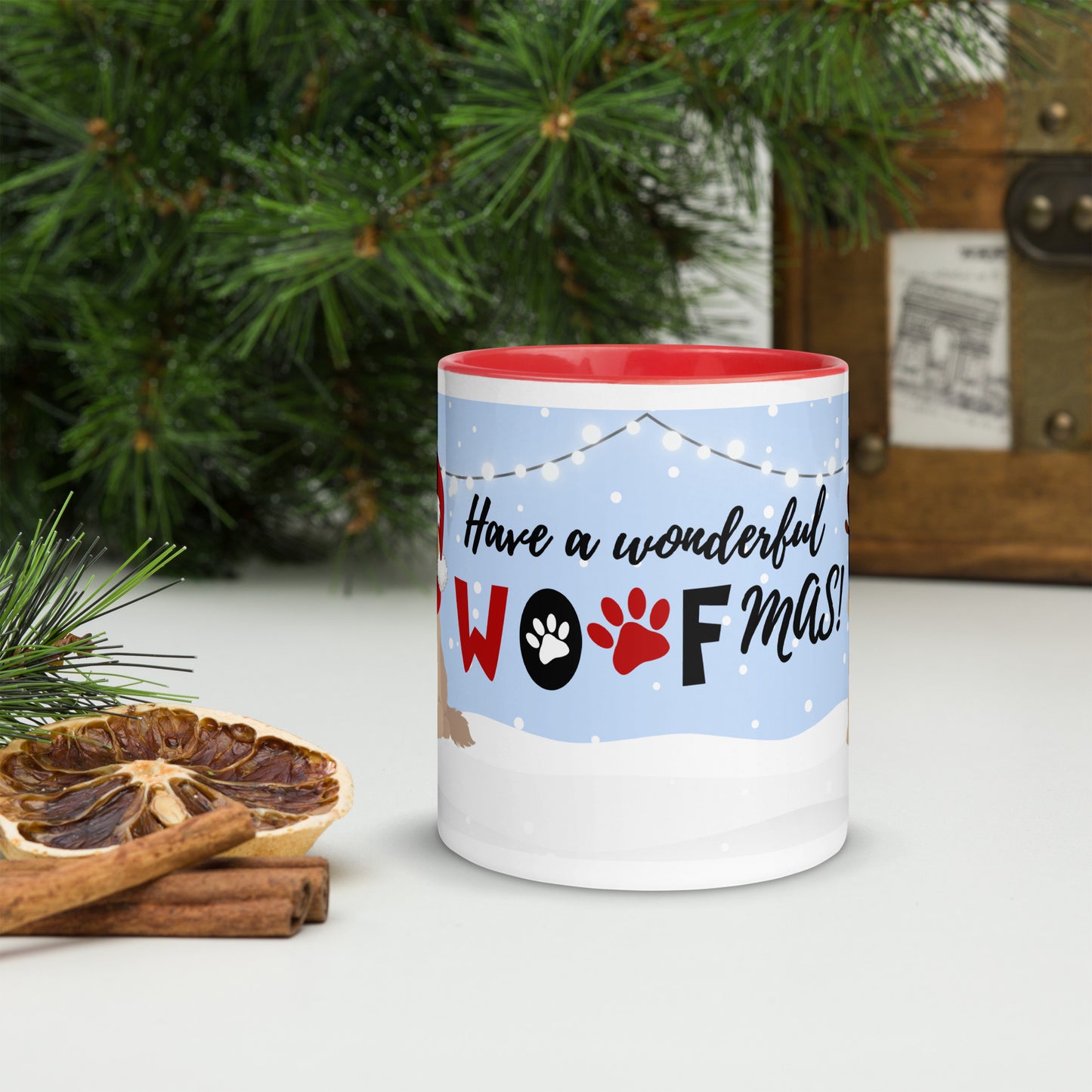 "Wonderful Woofmas" mug - light golden Cockapoo